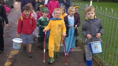 Taliesin Campbell walks to school