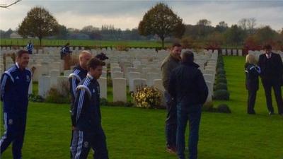 Wales players at staff at Artillery Wood Cemetery