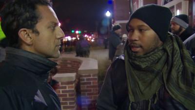 Aleem Maqbool and Ferguson protestor