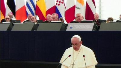 Pope delivers speech in Strasbourg