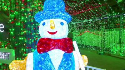 A lit up snowman