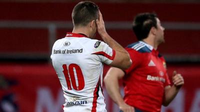 Ian Humphreys reacts after his last-gasp missed conversion in Ulster's 21-20 defeat by Munster