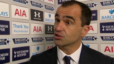 Everton manager Roberto Martinez complains that a handball by Tottenham defender Federico Fazio "should been spotted" by the officials during his side's 2-1 defeat at White Hart Lane