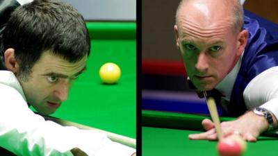 Ronnie O'Sullivan and Peter Ebdon at the 2014 UK Championship