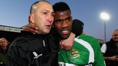 Worcester City manager Carl Heeley and Sunday's scorer at Scunthorpe, Daniel Nti