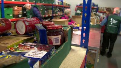 Crate of food in food bank