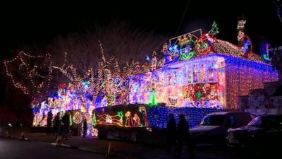 House decorated with Christmas lights