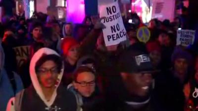 Protesters outside the Barclay Cente in Brooklyn