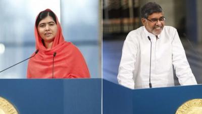 Nobel Peace Prize winners Malala Yousafzai Kailash Satyarthi