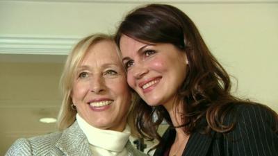 Martina Navratilova and her partner Julia Lemigova