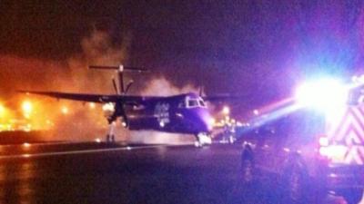 The scene at Belfast International Airport after the plane landed