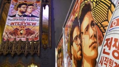 Posters for The Interview at The Theatre at Ace Hotel, Los Angeles. 17 Dec 2014