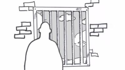 Illustration of man in prison