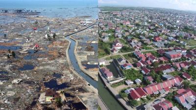 Two views of Banda Aceh from 2004 and 2014