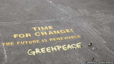Greenpeace slogan at Nazca Lines site