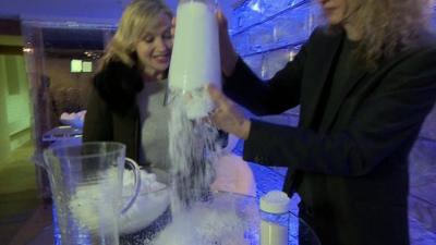 Darcey Crownshaw, MD of Snow Business demonstrates how to make artificial snow