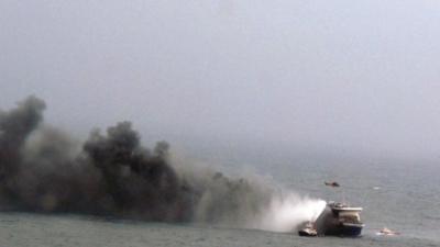 smoke billows from the Italian-flagged Norman Atlantic after it caught fire in the Adriatic Sea