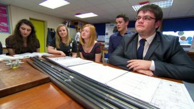 Pupils at St Benedict's school in Cumbria, with Andrew Ballantyne (2nd from the right) of the National Nuclear Laboratory