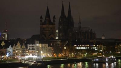 The illumination of the world famous Cologne cathedral is turned off during a rally called "Patriotic Europeans against the Islamisation of the West"