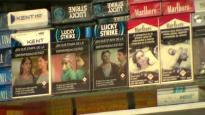 Cigarettes on sale in a shop in Uruguay