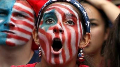 Woman with US flag facepaint