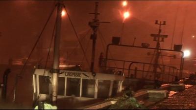 Boats being blown in Mallaig harbour