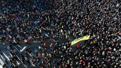 People march during a demonstration attended by an estimated 45.000 on the old harbour in Marseille, southern France on January 10, 2015 as tens of thousands of people staged rallies across France following three days of terror and twin siege dramas that claimed 17 victims,