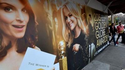 A poster showing the Golden Globe Awards presenters in 2015