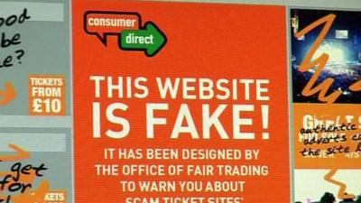 Screen grab of fake website warning