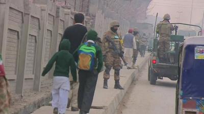 Pupils walking to school in Peshawar