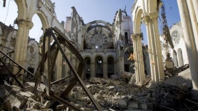 The remains of a cathedral are seen in Port-au-Prince, Haiti, January 2010