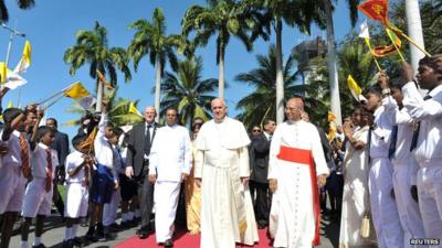 Pope Francis arrives at Colombo airport