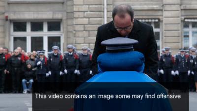 Francois Hollande attended a ceremony in Paris for three police officers