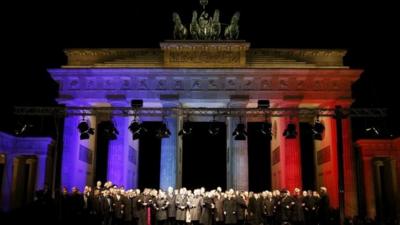 German leaders join a vigil organised by Muslim groups in front of Berlin's Brandenburg Gate