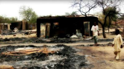 Burnt-out building in Baga, Nigeria