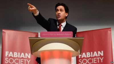 Labour leader Ed Miliband delivers the keynote speech to the Fabian Society at its one-day conference held at the Institute of Education, London