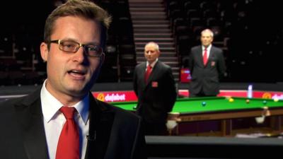 Snooker referees Alex Crisan, Brendan Moore and Jan Verhaas