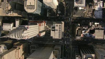 A bird's eye view of New York skyscrapers