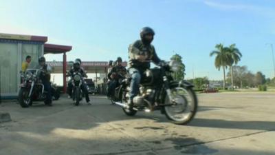 Motorcycle group in Cuba