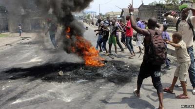 Protesters burning tyres