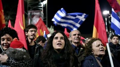 Communist party supporters gather during a party election rally in central Athens