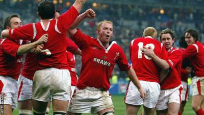 Wales celebrate their win against France