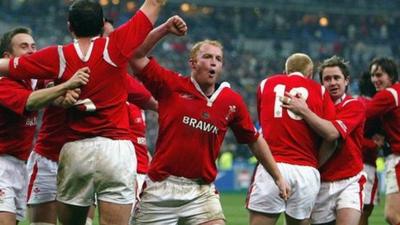 Wales celebrate their win against France