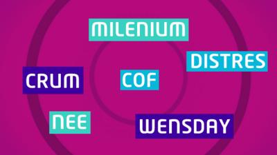 A collection of words spelled in a different way. Wednesday appears as Wensday and millennium appears as milenium.