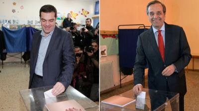 Alexis Tsipras and Antonis Samaras voting