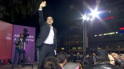 Alexis Tsipras waving to supporters