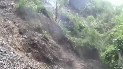 Mudslide on the Paucartambo Highway that leads to the Manu National Park in Peru