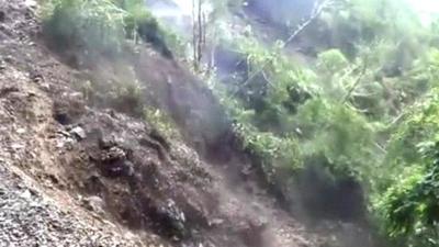 Mudslide on the Paucartambo Highway that leads to the Manu National Park in Peru