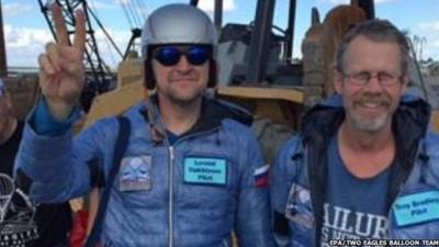 Leonid Tiukhtyaev (L) and Troy Bradley (R), record breaking balloon pilots