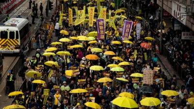 Thousands of pro-democracy activists take part in a democracy march in Hong Kong